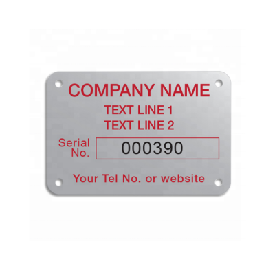 Custom Aluminium nameplate Serial No Labels 75*50mm